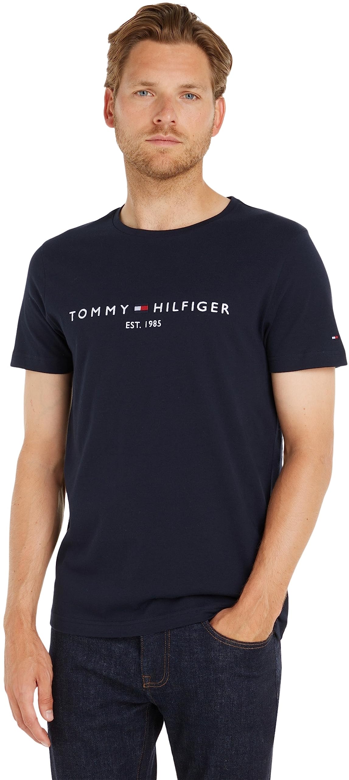 Tommy Hilfiger T-Shirt Manches Courtes Homme Core Tommy Logo Col Ras-du-Cou