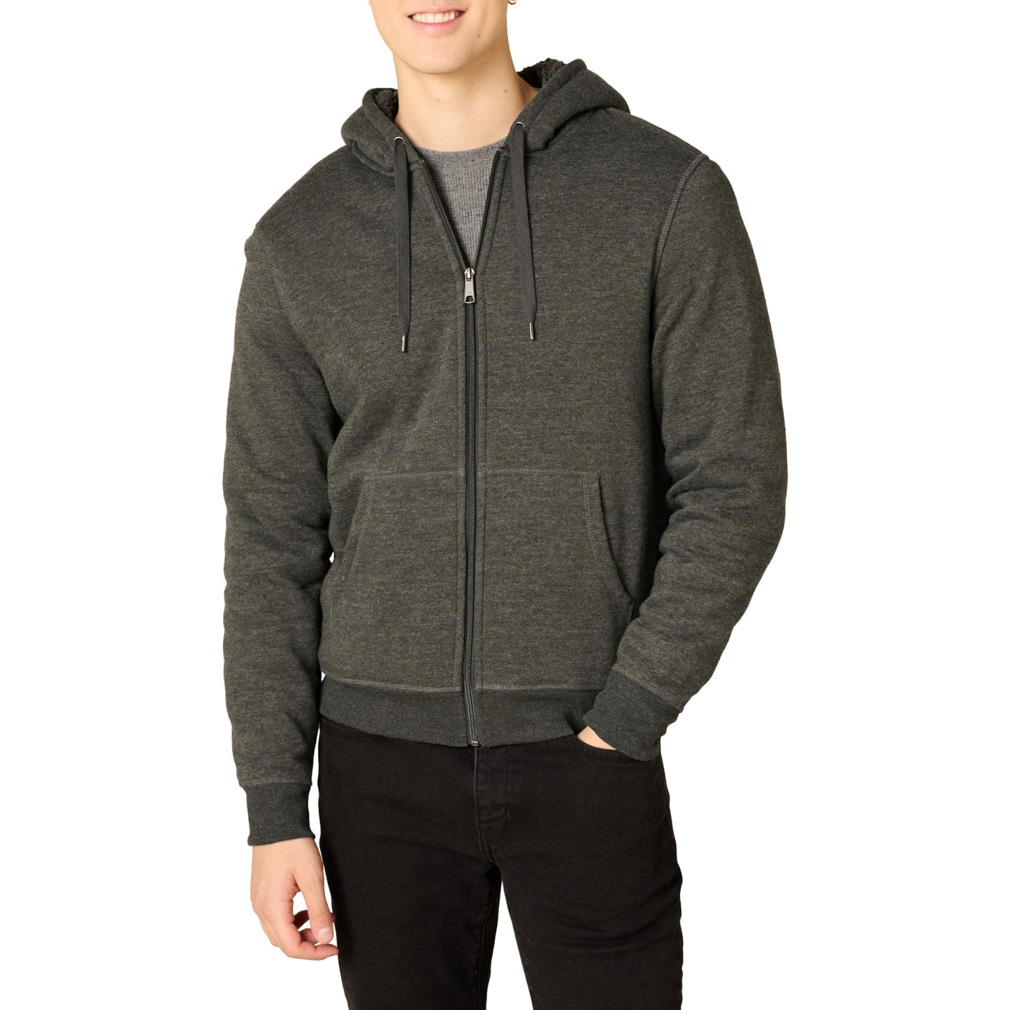 Amazon Essentials Sweat à Capuche avec Fermeture Éclair intégrale et Doublure en Polaire Sherpa Homme