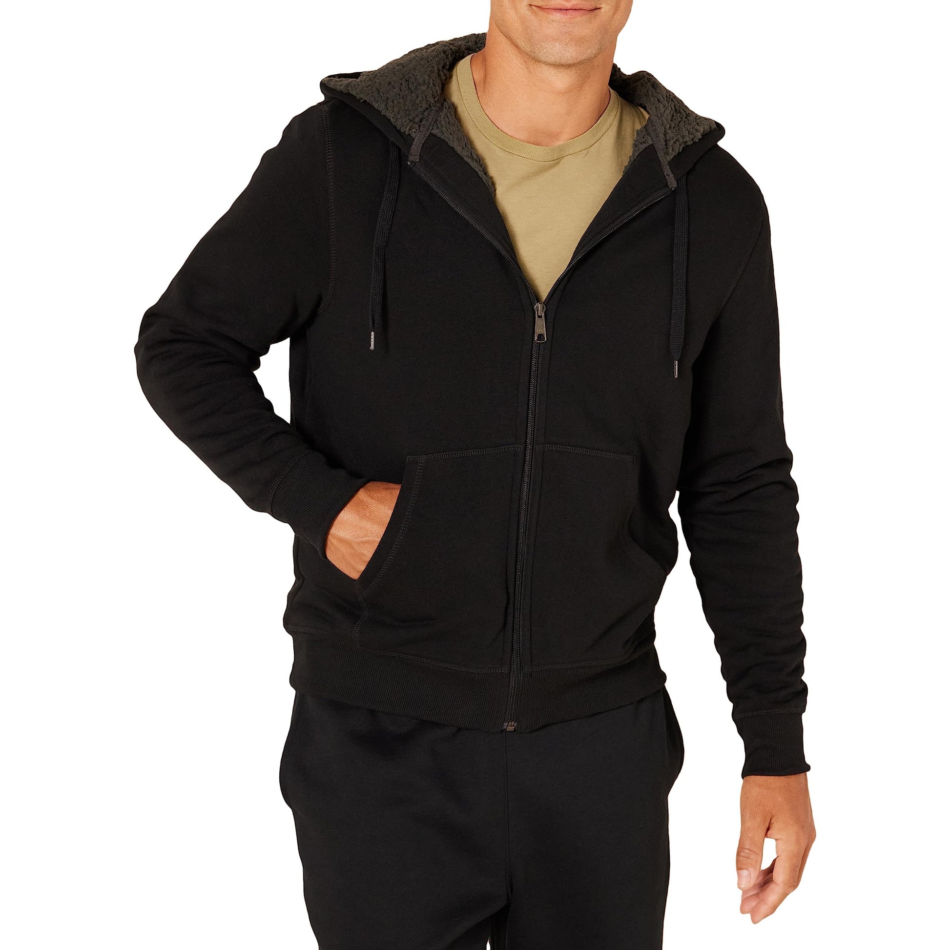 Amazon Essentials Sweat à Capuche avec Fermeture Éclair intégrale et Doublure en Polaire Sherpa Homme